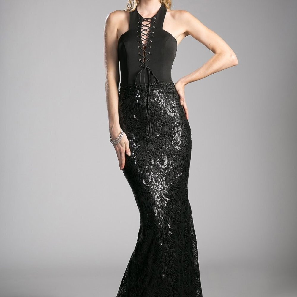 Halter Neck Mermaid Sequin Evening Dress Cd62495